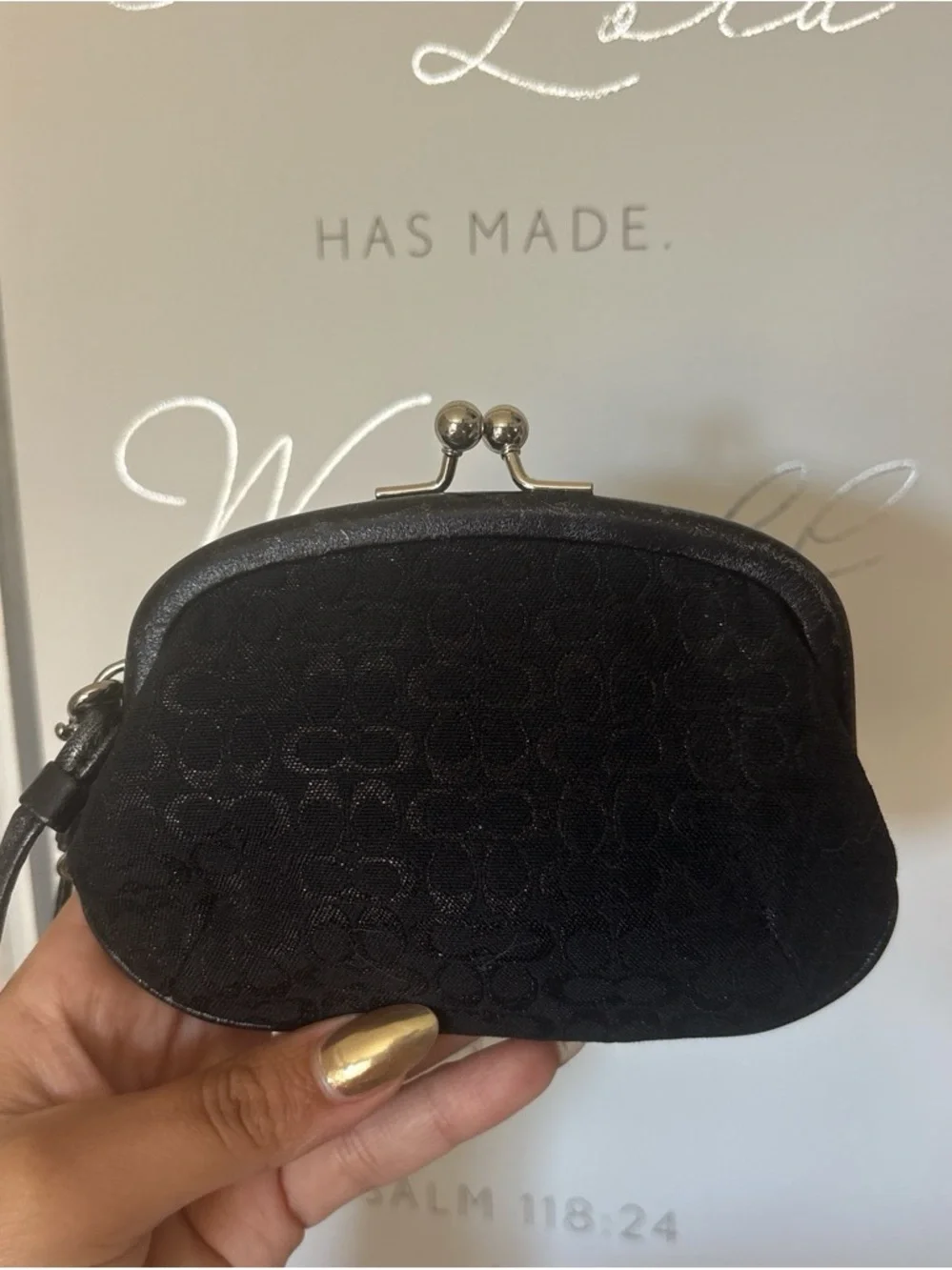 Coach Black Signature Kiss-Lock Wristlet